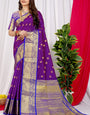 Splendorous Purple Kanjivaram Silk Saree With Glittering Blouse Piece