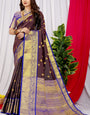 Glittering Wine Kanjivaram Silk Saree With Glittering Blouse Piece