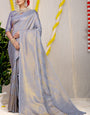 Woebegone Grey Kanjivaram Silk Saree With Demure Blouse Piece