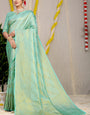 Transcendent Turquoise Kanjivaram Silk Saree With Demure Blouse Piece