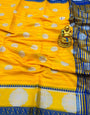 Transcendent Yellow Linen Silk Saree With Beautiful Blouse Piece