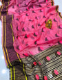 Exuberant Pink Linen Silk Saree With Tempting Blouse Piece