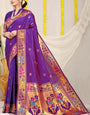 A dreamy Wine Paithani Silk Saree With Gorgeous Blouse Piece