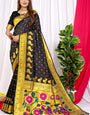 Admirable Black Paithani Silk Saree With Invaluable Blouse Piece