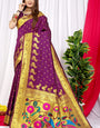 Capricious Wine Paithani Silk Saree With Invaluable Blouse Piece