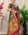 Prominent Grey Paithani Silk Saree With Splendorous Blouse Piece