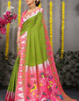 Seraglio Green Paithani Silk Saree With Appealing Blouse Piece