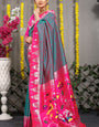 Serendipity Grey Paithani Silk Saree With Appealing Blouse Piece