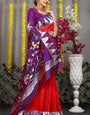 Vestigial Red Paithani Silk Saree With Appealing Blouse Piece