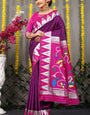 Delectable Wine Paithani Silk Saree With Appealing Blouse Piece