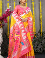 Devastating Yellow Paithani Silk Saree With Appealing Blouse Piece