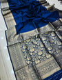 Energetic Blue Soft Banarasi Silk Saree With Intricate Blouse Piece