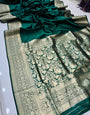 Refreshing Dark Green Soft Banarasi Silk Saree With Intricate Blouse Piece