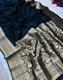 Gorgeous Navy Blue Soft Banarasi Silk Saree With Intricate Blouse Piece