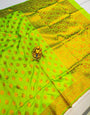 Quintessential Parrot Soft Banarasi Silk Saree With Nemesis Blouse Piece