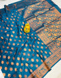 Quintessential Rama Soft Banarasi Silk Saree With Nemesis Blouse Piece