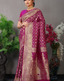 Designer Wine Banarasi Silk Saree With Fairytale Blouse Piece