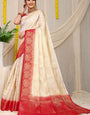 Flattering Beige Banarasi Silk Saree With Admirable Blouse Piece