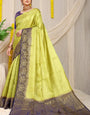 Lovely Mehndi Banarasi Silk Saree With Admirable Blouse Piece