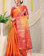 Refreshing Orange Banarasi Silk Saree With Admirable Blouse Piece