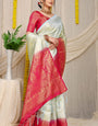 Sensational Sky Banarasi Silk Saree With Admirable Blouse Piece