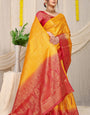 Eye-catching Yellow Banarasi Silk Saree With Admirable Blouse Piece