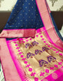 Sophisticated Blue Paithani Silk Saree With Proficient Blouse Piece