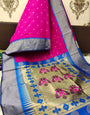 Gleaming Pink Paithani Silk Saree With Proficient Blouse Piece