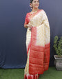 Angelic Beige Banarasi Silk Saree With Extraordinary Blouse Piece