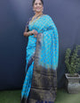 Bewitching Firozi Banarasi Silk Saree With Extraordinary Blouse Piece