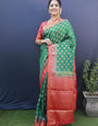 Excellent Green Banarasi Silk Saree With Extraordinary Blouse Piece