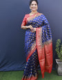 Comely Navy Blue Banarasi Silk Saree With Extraordinary Blouse Piece