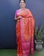 Divine Orange Banarasi Silk Saree With Extraordinary Blouse Piece