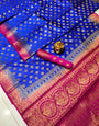 Intricate Blue Banarasi Silk Saree With Profuse Blouse Piece