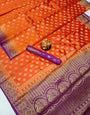 Impressive Orange Banarasi Silk Saree With Profuse Blouse Piece