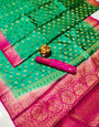 Designer Sea Green Banarasi Silk Saree With Profuse Blouse Piece