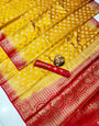 Girlish Yellow Banarasi Silk Saree With Profuse Blouse Piece