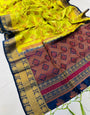 Confounding Mehndi Banarasi Silk Saree With Enticing Blouse Piece