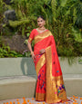 A glam Red Paithani Silk Saree With Stunner Blouse Piece