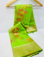 Charming Parrot Organza Silk Saree with Adorning Blouse Piece