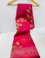 Breathtaking Wine Organza Silk Saree with Adorning Blouse Piece