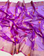 Unique Lavender Organza Silk Saree with Adorning Blouse Piece