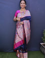 Eye-catching Navy Blue Paithani Silk Saree With Classy Blouse Piece