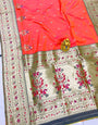 Girlish Peach Paithani Silk Saree With Classy Blouse Piece