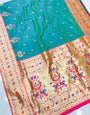 Impressive Turquoise Paithani Silk Saree With Classy Blouse Piece