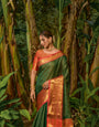 Sophisticated Green Soft Banarasi Silk Saree With Bewitching Blouse Piece