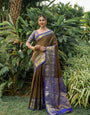 Flaunt Wine Soft Banarasi Silk Saree With Bewitching Blouse Piece