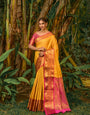 Sensational Yellow Soft Banarasi Silk Saree With Bewitching Blouse Piece