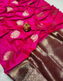 Beautiful Dark Pink Banarasi Silk Saree With Radiant Blouse Piece