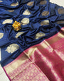 Designer Navy Blue Banarasi Silk Saree With Radiant Blouse Piece